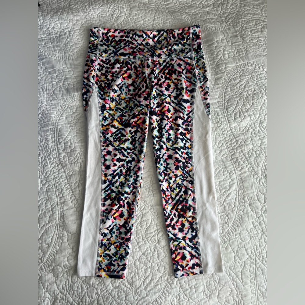Athleta Colorful Patterned Leggings with White Panels